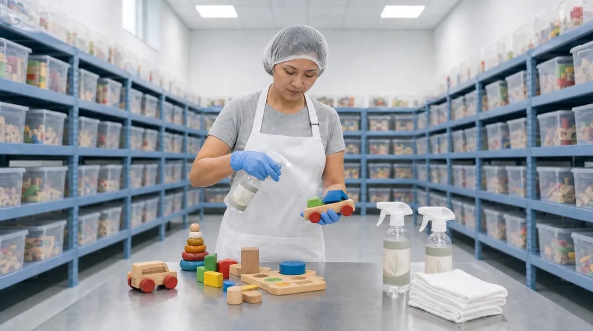 A KIDDOS toy being cleaned with child-safe agents